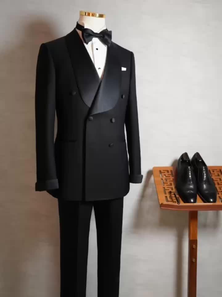 经典永不过时青果领双排扣新郎礼服