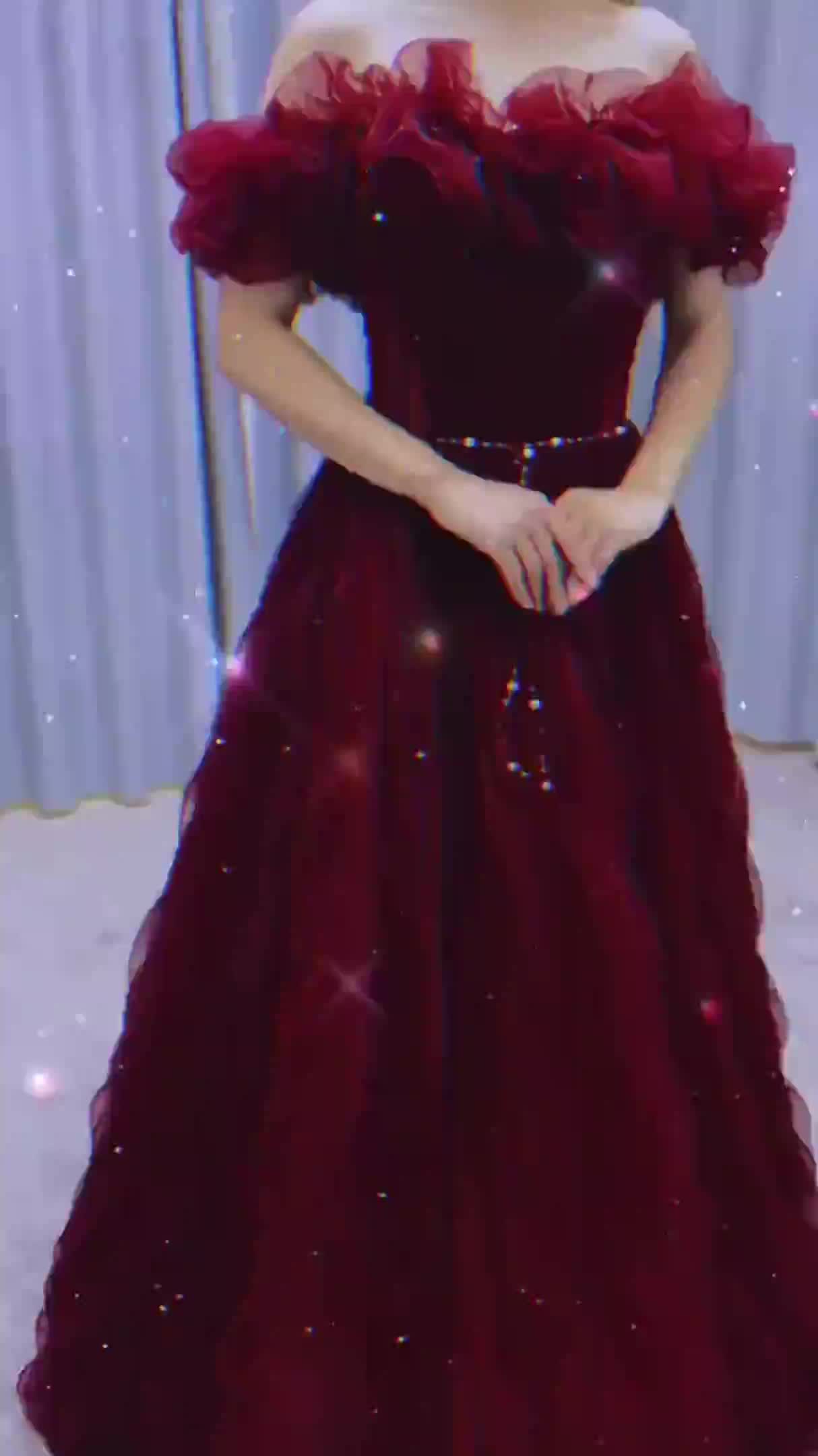 车厘子纱裙礼服