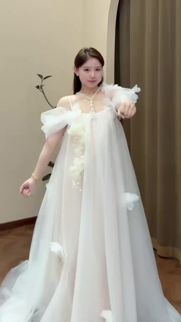 云羽仙踪：立体花饰轻纱出门纱