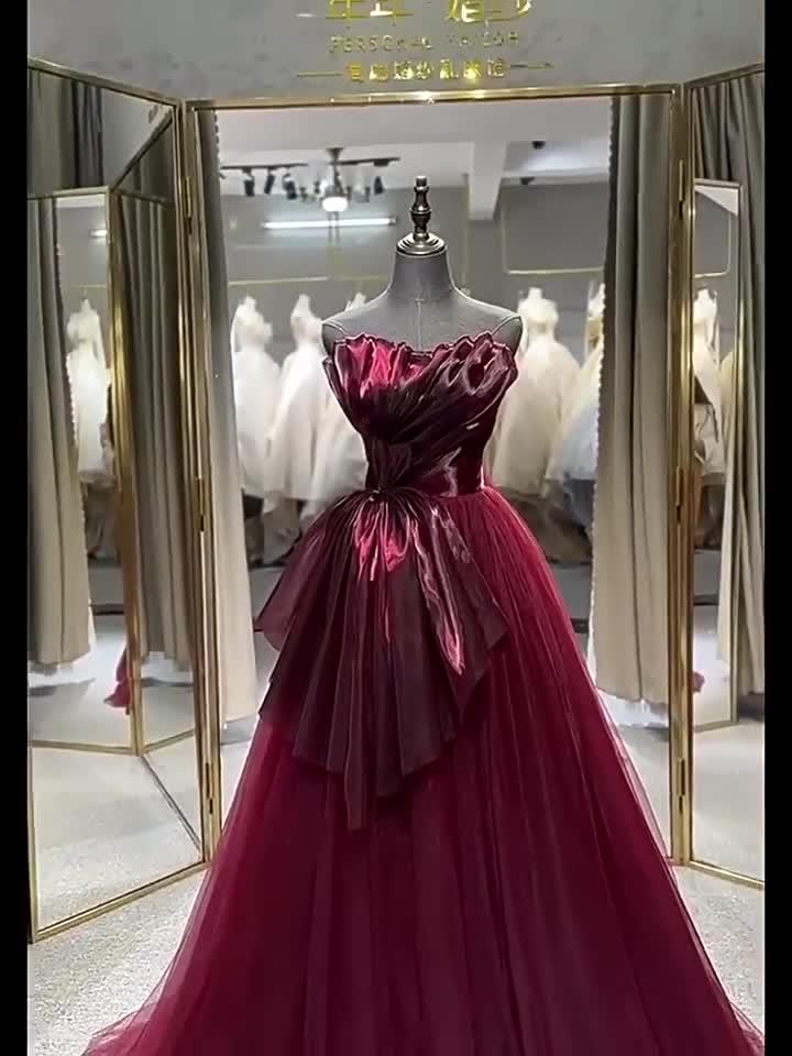 酒紅高級感蓬蓬裙敬酒服